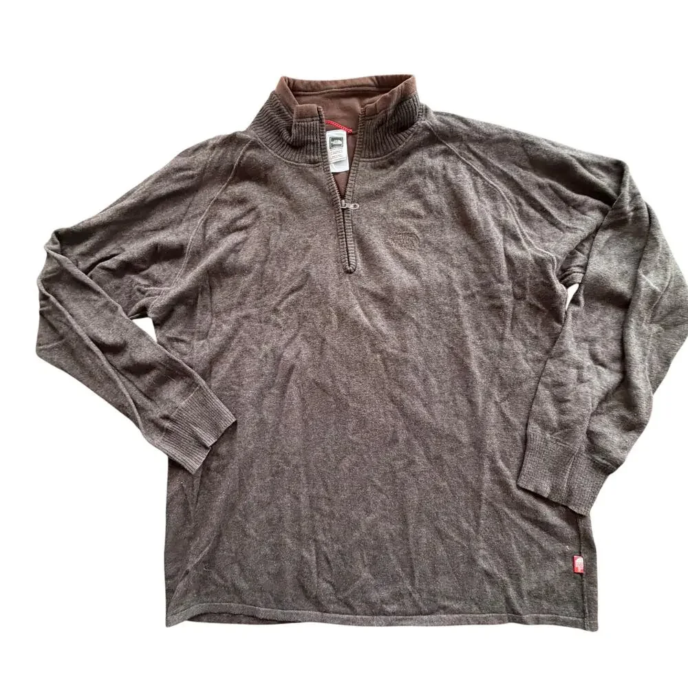 THE NORTH FACE mens XXL‎ Pullover Sweater 1/4 Zip Brown wool blend
